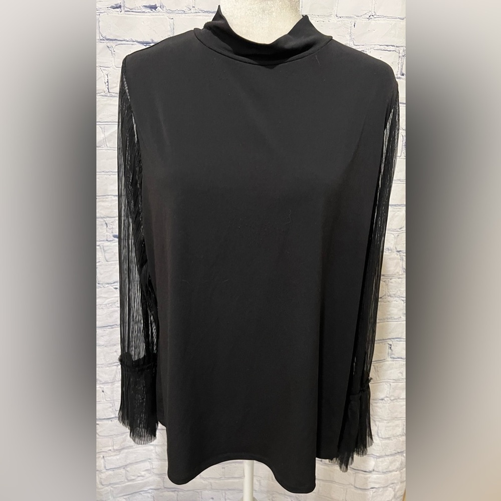 Thalia Sodi Black high neck sheer sleeve top blouse women Size XXL